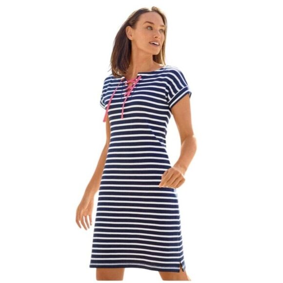 T by Talbots Saltwater Stripe Lace-Up Dress – Size Small - Picture 6 of 9